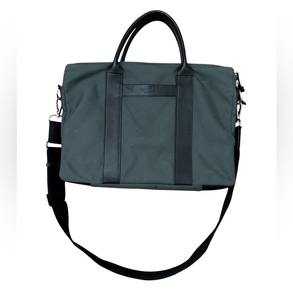 Shinola Grey/Black Canvas LeatherMessenger Laptop Bag Briefcase